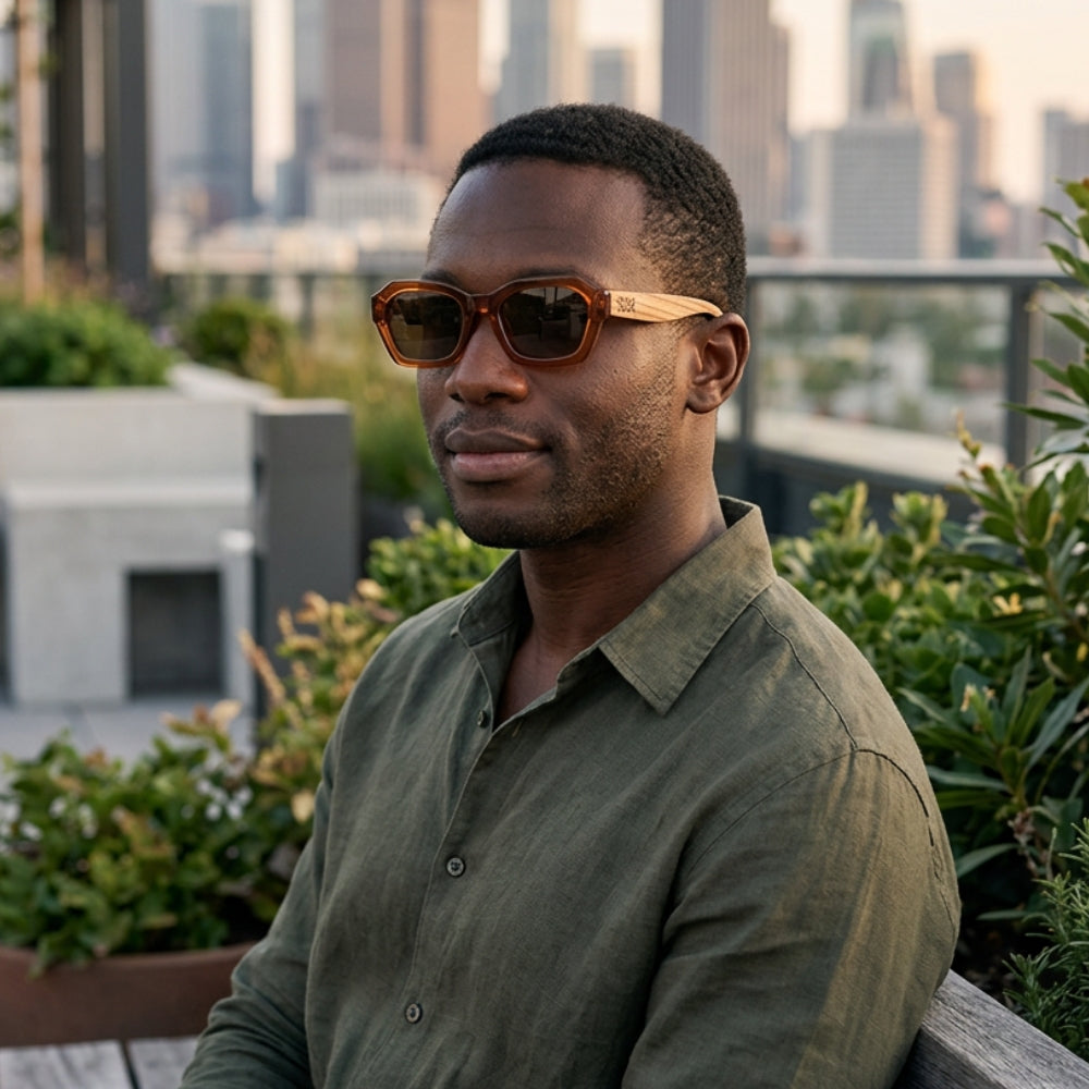 STRAY Coffee Bean l Sunglasses l Brown Lens l Walnut Wood Arms - Soek Fashion Eyewear Australia