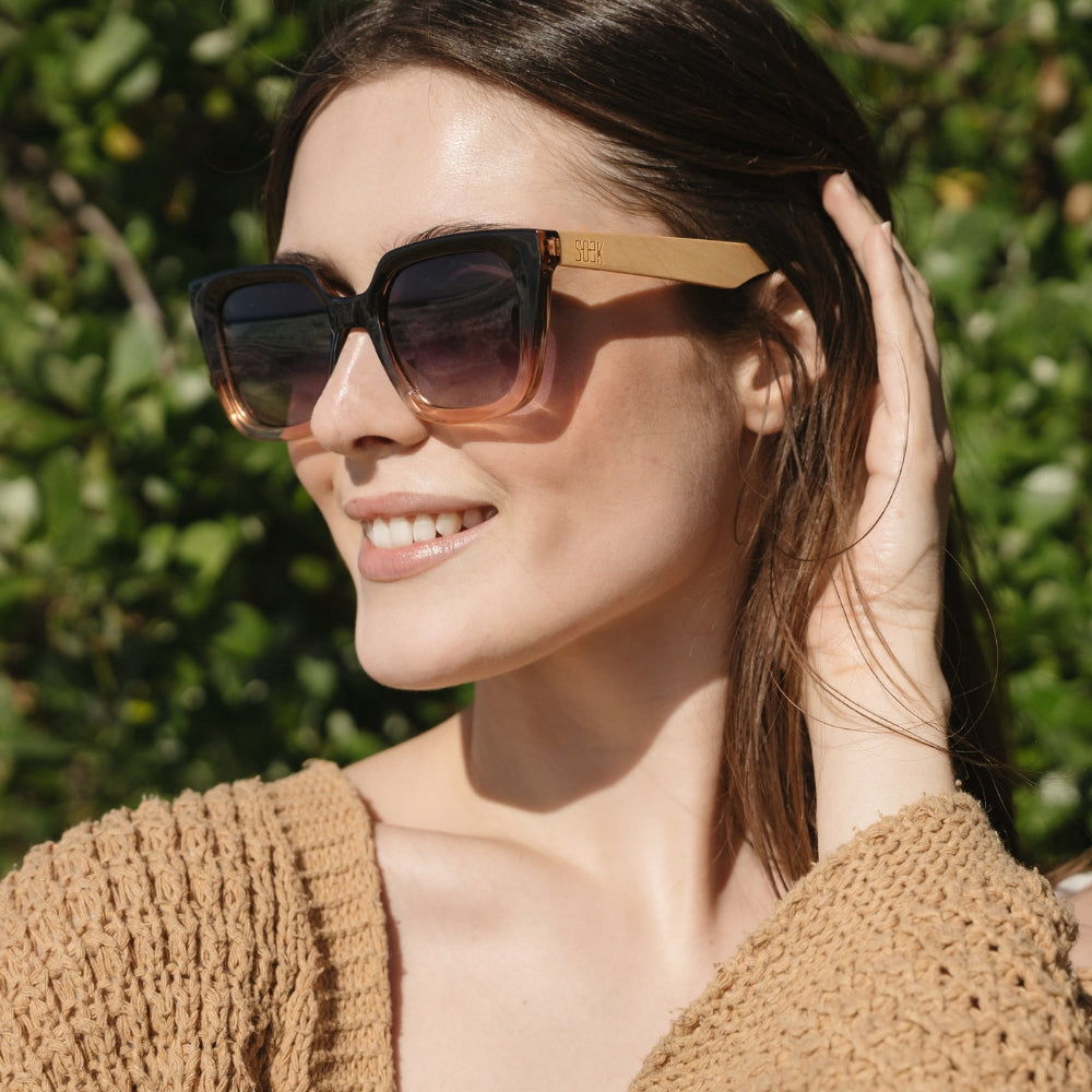 *NEW* SOLUNA OMBRE l Sunglasses l Black Polarised Lens l Walnut Maple Arm - Soek Fashion Eyewear Australia