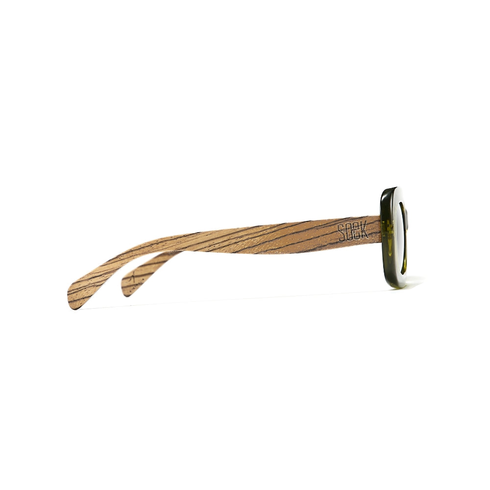 VIBE MOSS l Khaki Green Frame l Black Polarised Lens l White Maple Arms - Soek Fashion Eyewear Australia