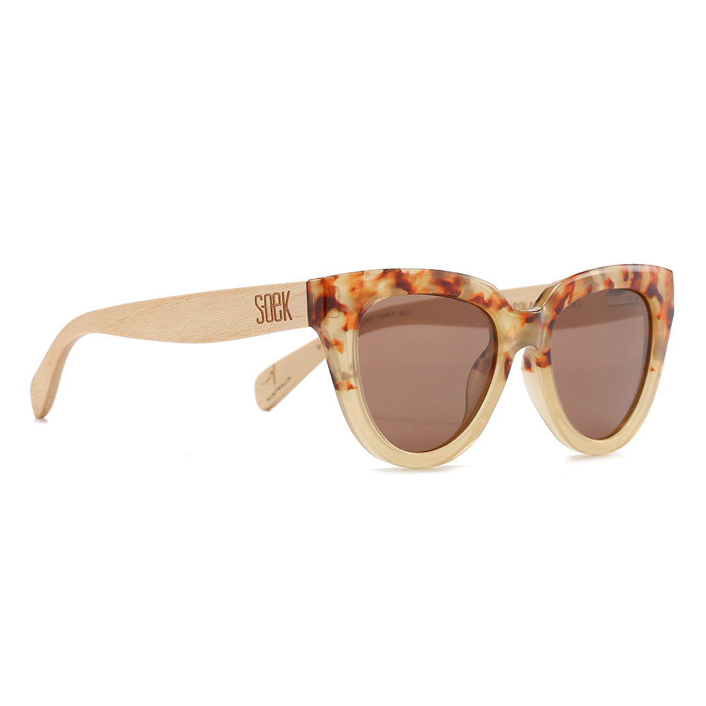 FLUTTER Desert Tort l Sunglasses l Brown Lens l White Maple Arms - Soek Fashion Eyewear Australia
