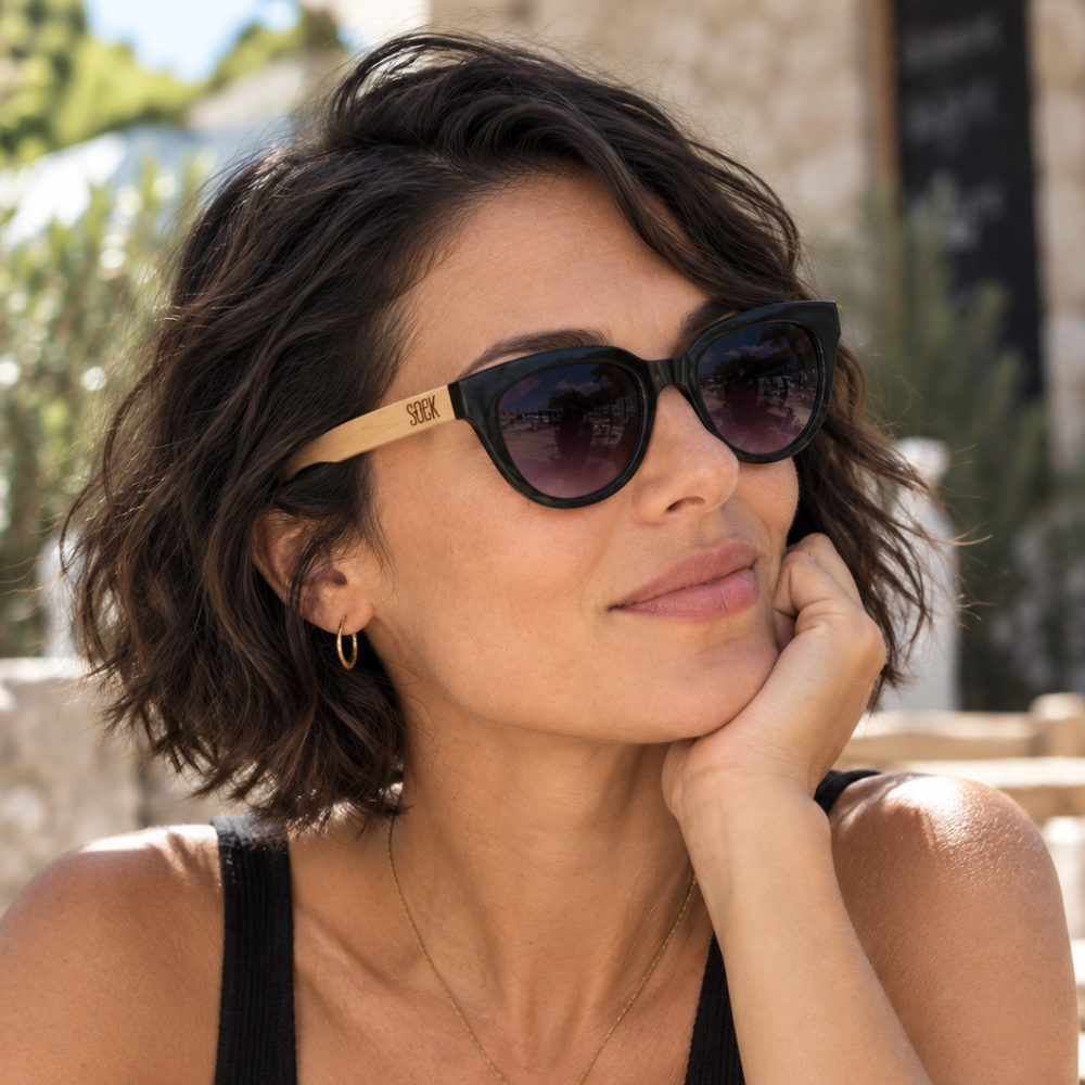 FLUTTER Storm l Sunglasses l Black Lens l Wooden Arms - Soek Fashion Eyewear Australia