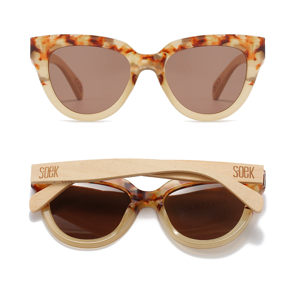 FLUTTER Desert Tort l Sunglasses l Brown Lens l White Maple Arms - Soek Fashion Eyewear Australia