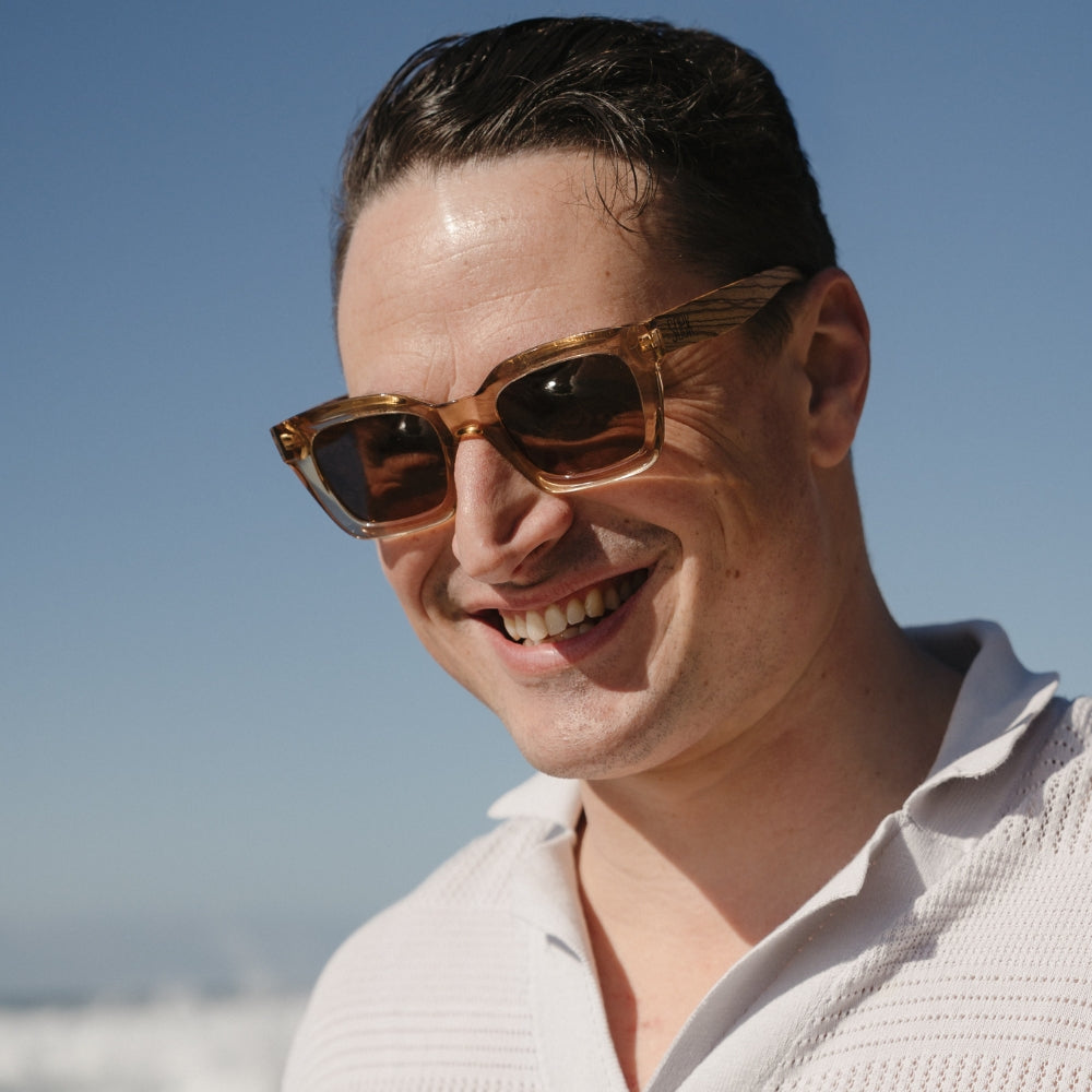 ZAHRA CHAMPAGNE l Brown Polarised Lens l Wooden Arms - Soek Fashion Eyewear Australia