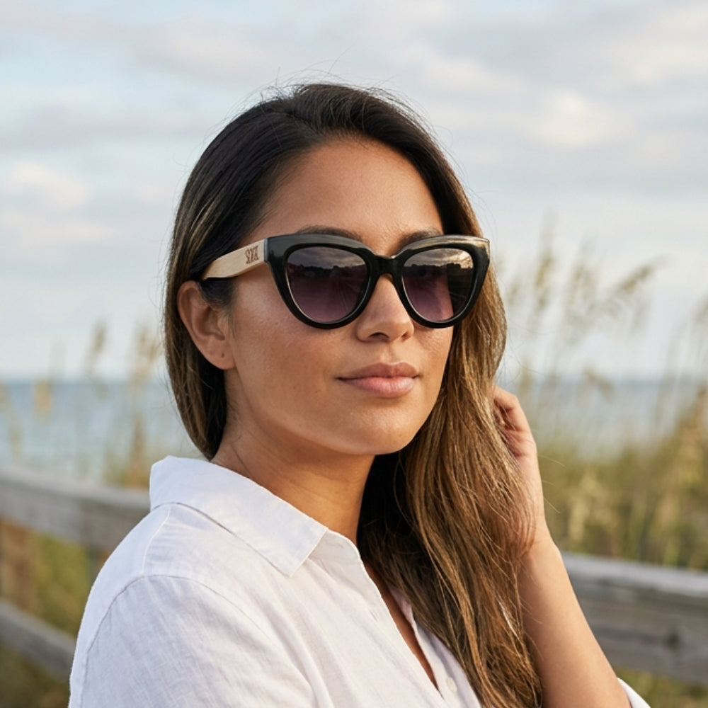FLUTTER Storm l Sunglasses l Black Lens l White Maple Arms - Soek Fashion Eyewear Australia