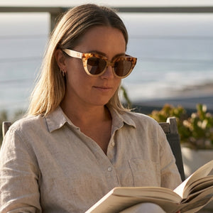 FLUTTER Desert Tort l Sunglasses l Brown Lens l White Maple Arms - Soek Fashion Eyewear Australia