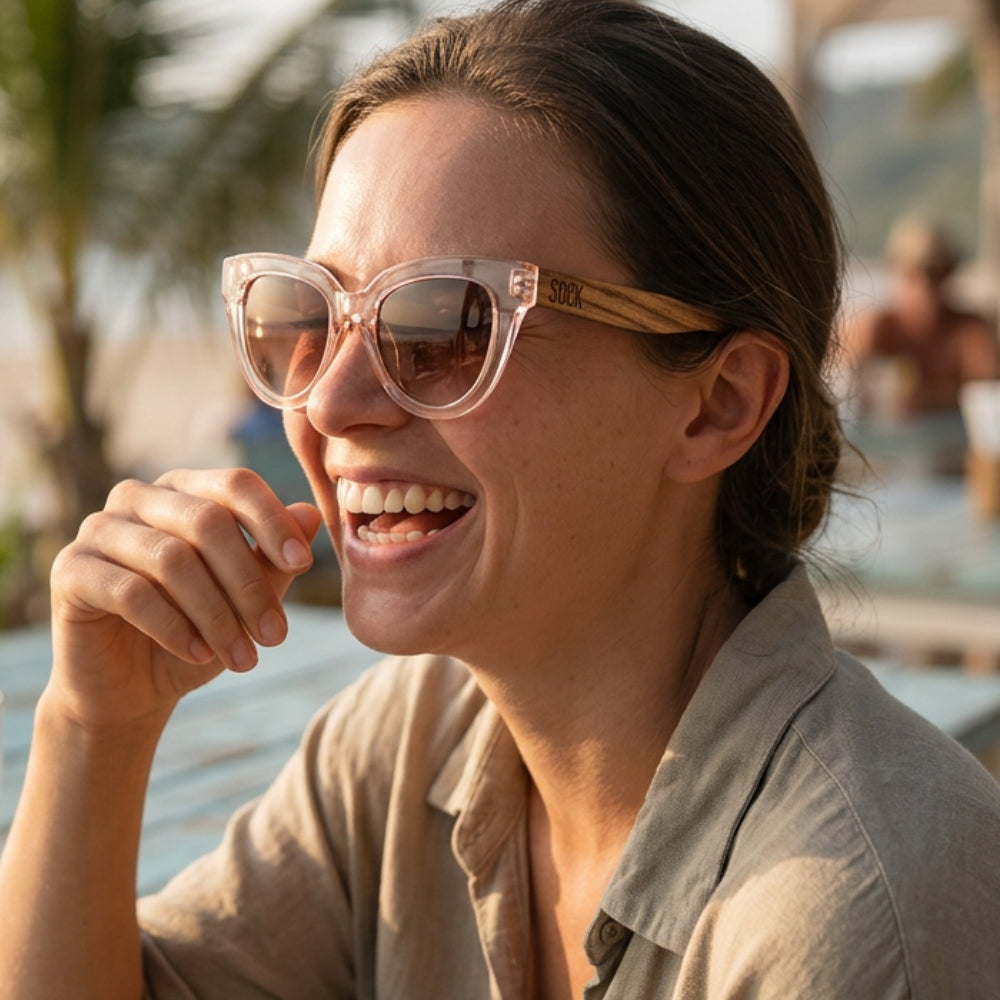 FLUTTER Blush l Sunglasses l Brown Lens l Walnut Wood Arms - Soek Fashion Eyewear Australia