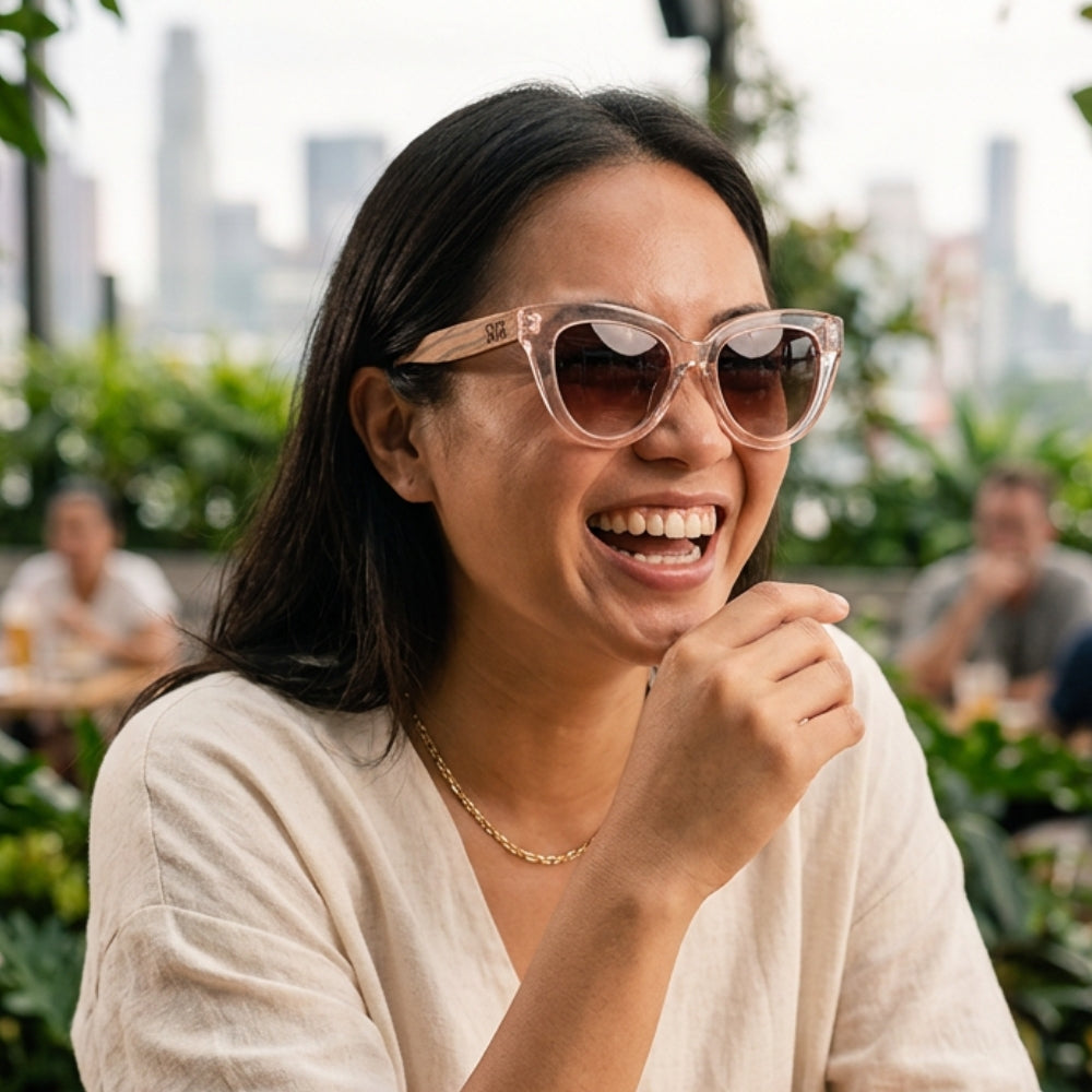 FLUTTER Blush l Sunglasses l Brown Lens l Walnut Wood Arms - Soek Fashion Eyewear Australia