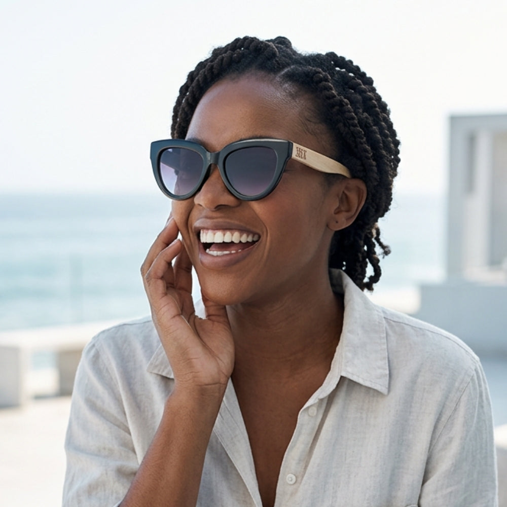 FLUTTER Storm l Sunglasses l Black Lens l White Maple Arms - Soek Fashion Eyewear Australia