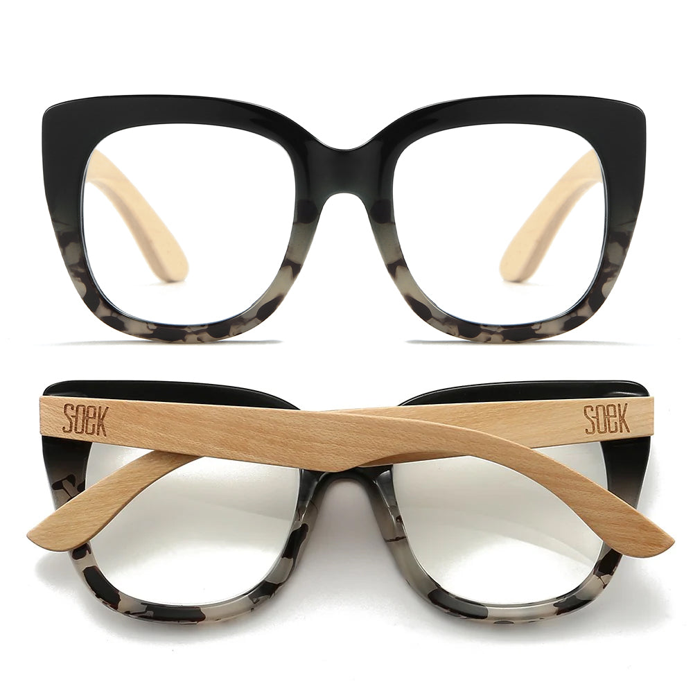 RIVIERA BLACK/IVORY l Wooden Magnifying Blue Light Blocking Readers
