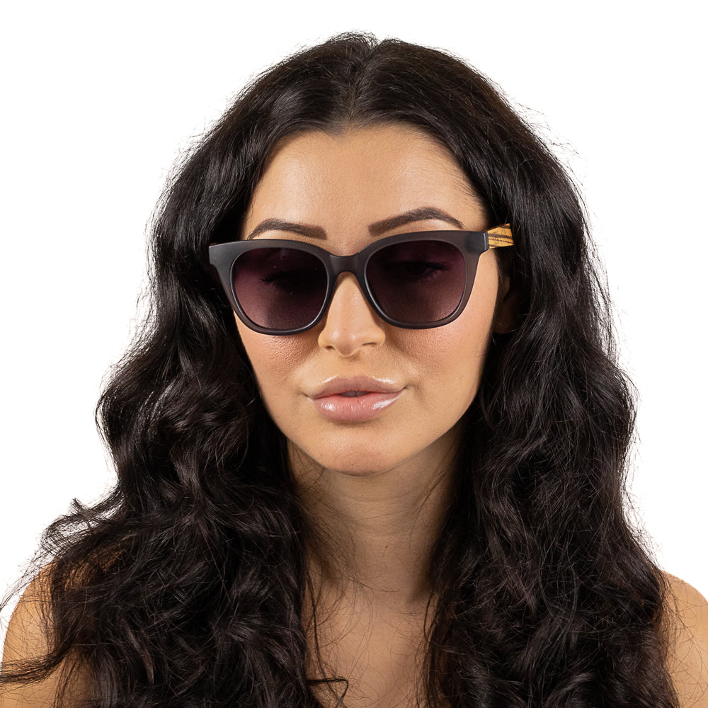 LILA GRACE CHARCOAL GREY l Black Gradient Lens l Walnut Arms - Soek Fashion Eyewear Australia