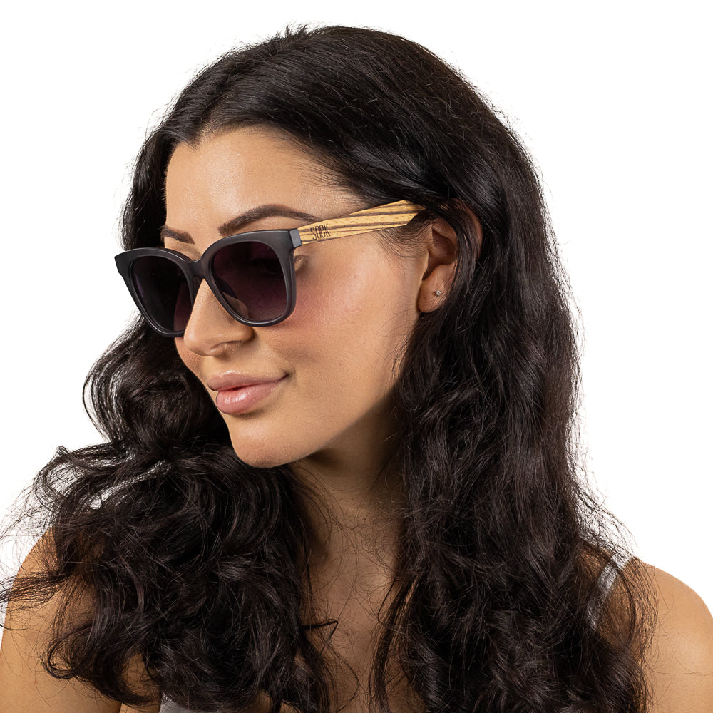 LILA GRACE CHARCOAL GREY l Black Gradient Lens l Walnut Arms - Soek Fashion Eyewear Australia