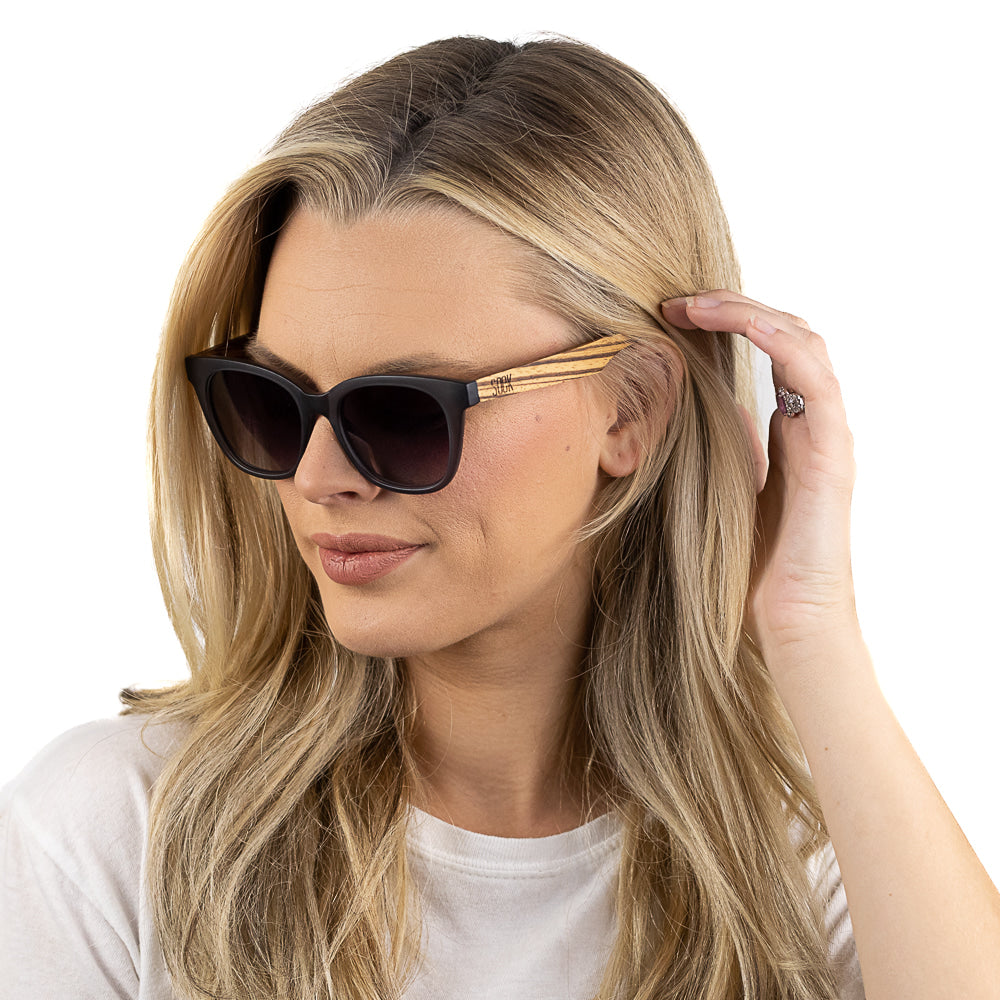 LILA GRACE CHARCOAL GREY l Black Gradient Lens l Walnut Arms - Soek Fashion Eyewear Australia