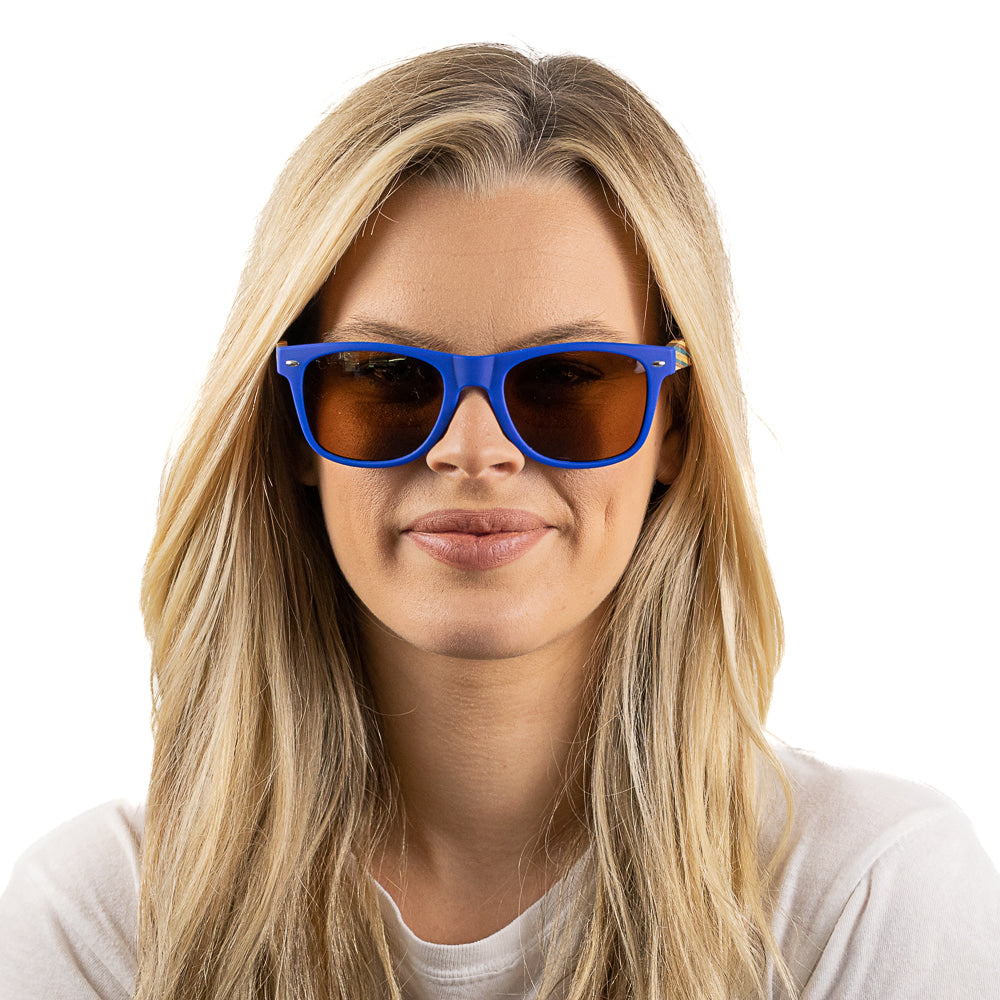 BRONTE Polarised Lens l Blue Striped Wooden Arms - Soek Fashion Eyewear Australia