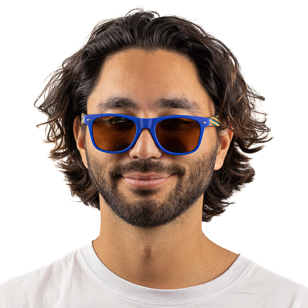 BRONTE Polarised Lens l Blue Striped Wooden Arms - Soek Fashion Eyewear Australia