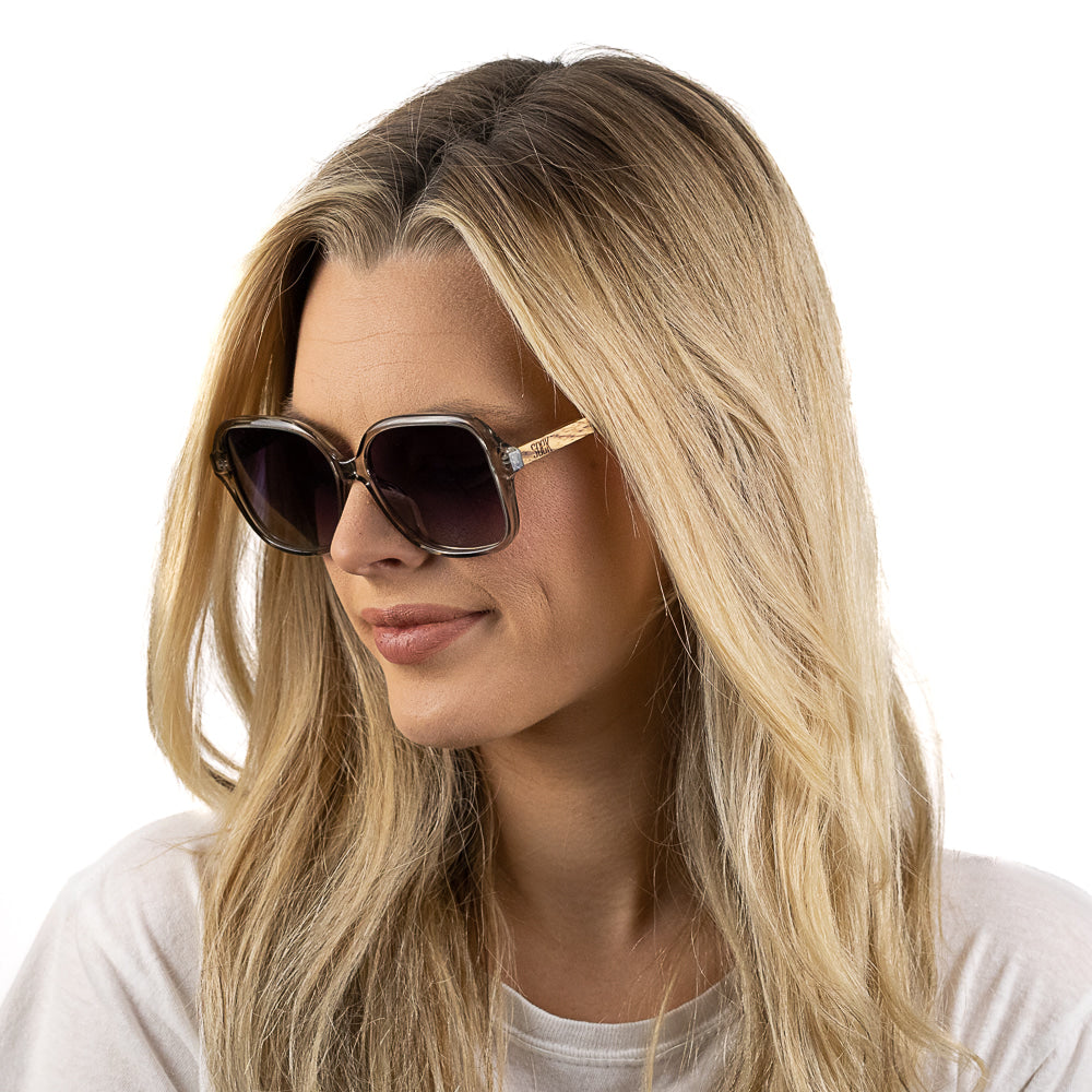 SCARLETT GREY MIST Grey Lens l Walnut Wood Arms - Soek Fashion Eyewear Australia