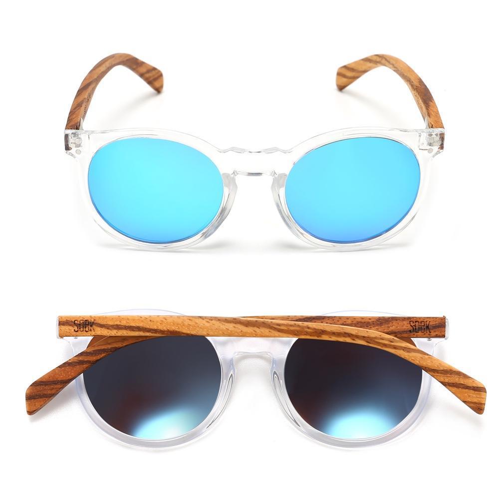 WINEGLASS BAY  Blue Reflective Lens l Walnut Wooden Arms - Soek Fashion Eyewear Australia