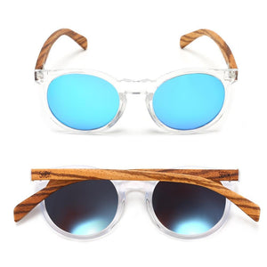 WINEGLASS BAY  Blue Reflective Lens l Walnut Wooden Arms - Soek Fashion Eyewear Australia