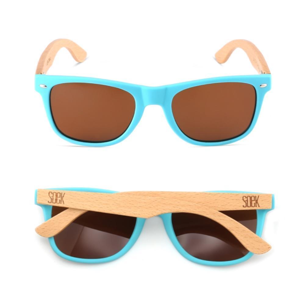 Buy Online Fashion Sustainable MINDIL - Light Blue Sustainable Beach Wood Polarized Sunglasses - Adult with Exceptional Comfort - Soek