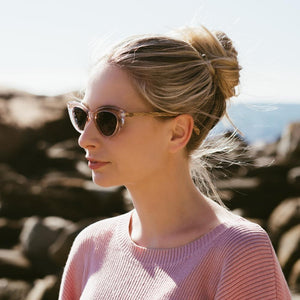 SAVANNAH BLUSH PINK Clear Pink l Walnut Wood Arms - Soek Fashion Eyewear New Zealand