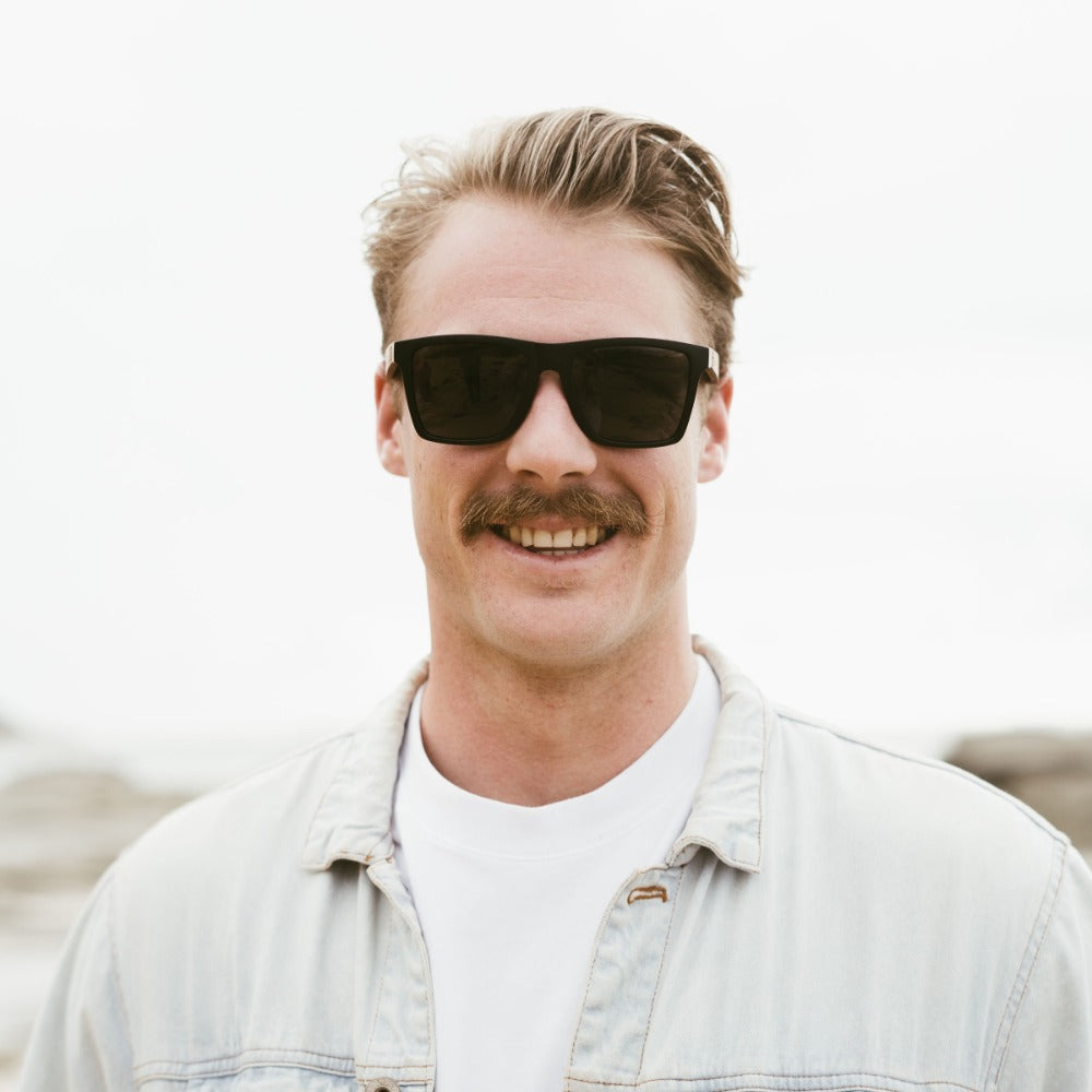 DALTON- Black Sustainable Polarised Sunglasses with Polarised Black Lens and Walnut Wooden Arms