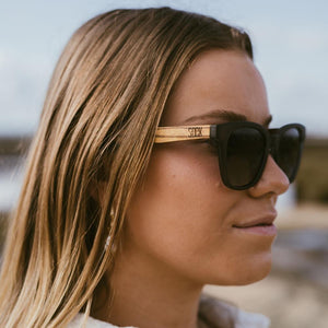LILA GRACE CHARCOAL GREY l Black Gradient Lens l Walnut Arms - Soek Fashion Eyewear New Zealand