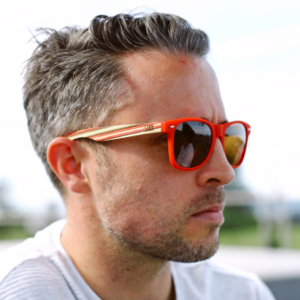 COTTESLOE Brown Polarised Lens l  Red Striped Bamboo Arms - Soek Fashion Eyewear Australia