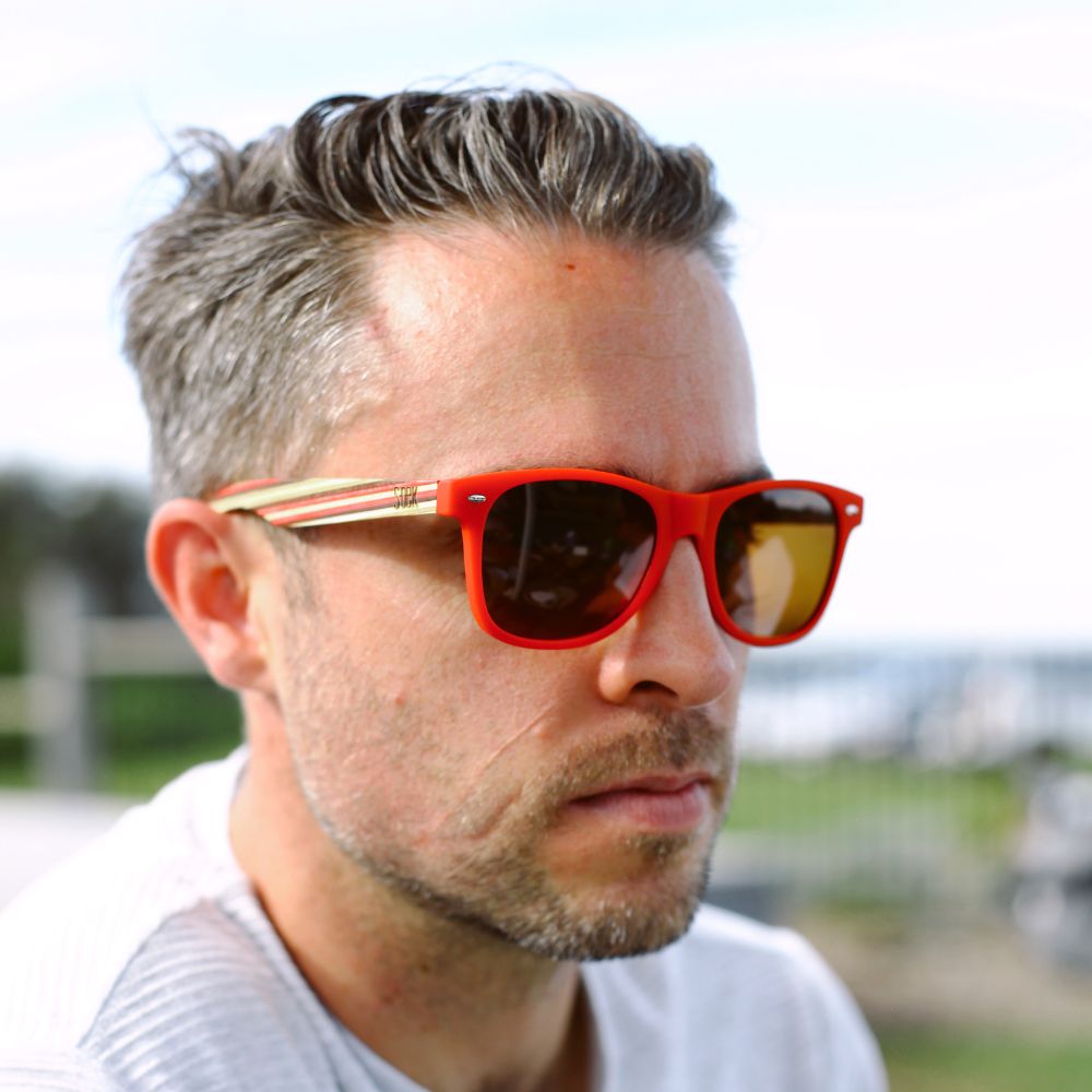 COTTESLOE Brown Polarised Lens l  Red Striped Bamboo Arms - Soek Fashion Eyewear Australia