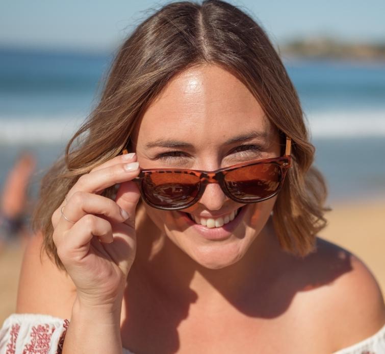 AVOCA  Brown Lenses l Mustard Striped Wooden Bamboo Arm - Soek Fashion Eyewear Australia