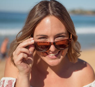 AVOCA  Brown Lenses l Mustard Striped Wooden Bamboo Arm - Soek Fashion Eyewear Australia