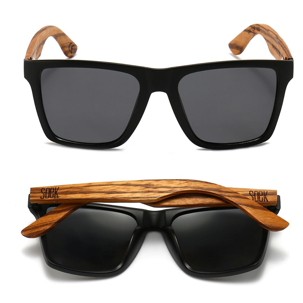 DALTON- Black Sustainable Polarised Sunglasses with Polarised Black Lens and Walnut Wooden Arms